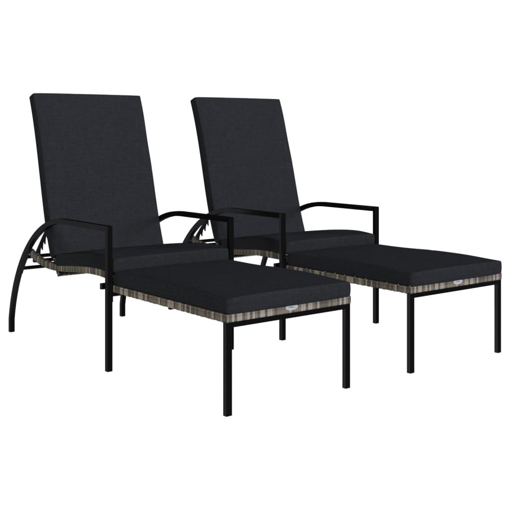 Sun Loungers 2 pcs with Footrest PE Rattan Gray at Set Shop and Smile