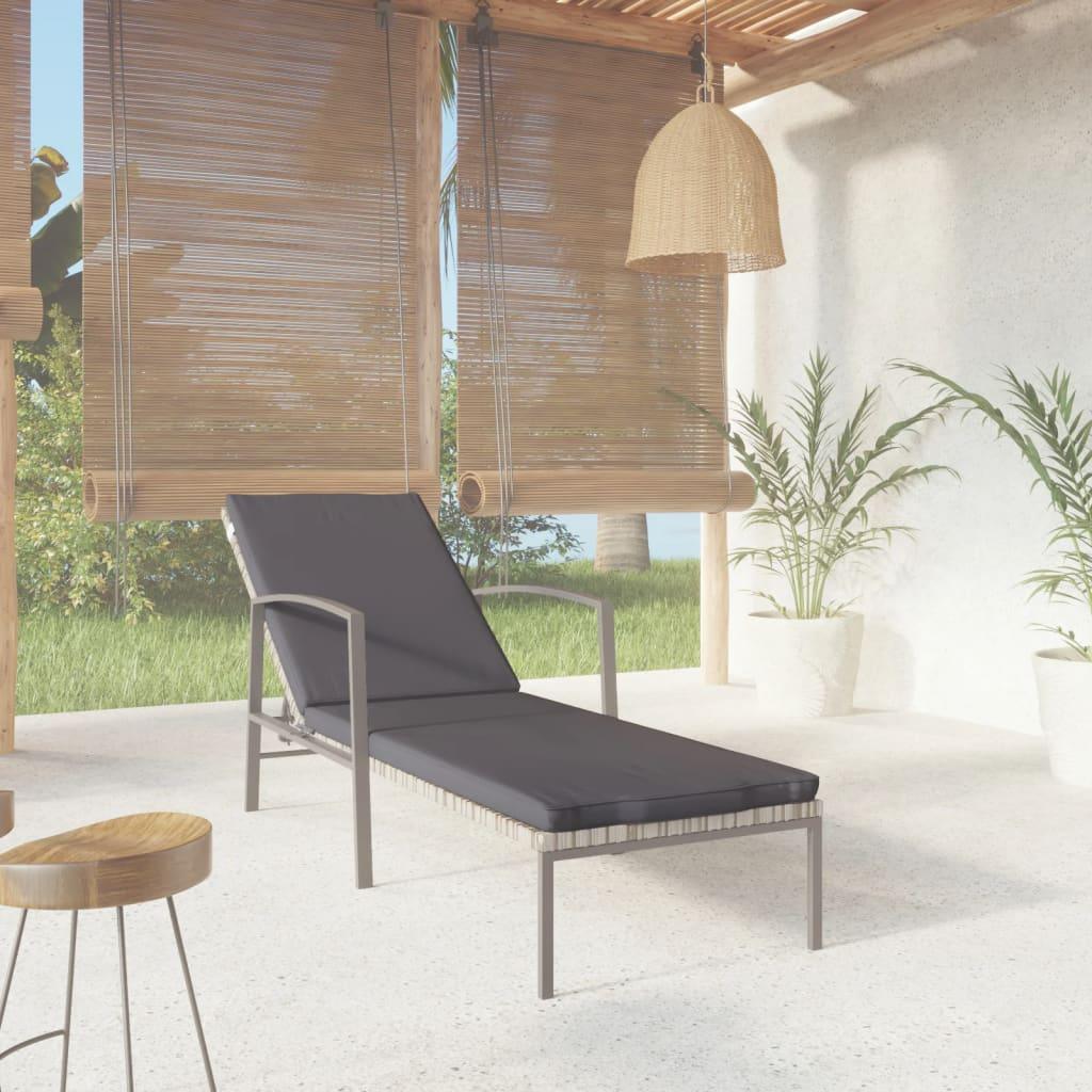 Patio Sun Lounger with Cushion Poly Rattan Gray at Set Shop and Smile