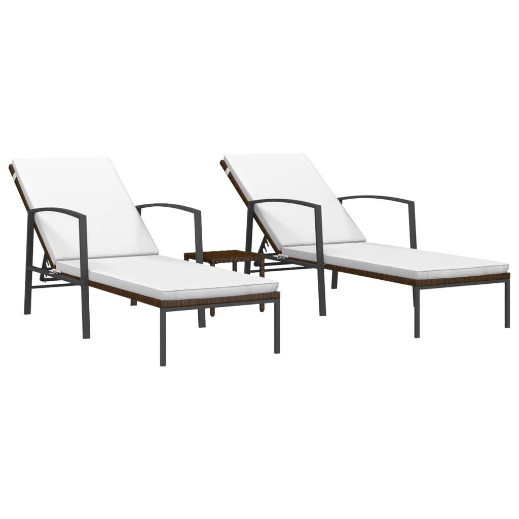 Sun Loungers 2 pcs with Table Poly Rattan Brown at Set Shop and Smile
