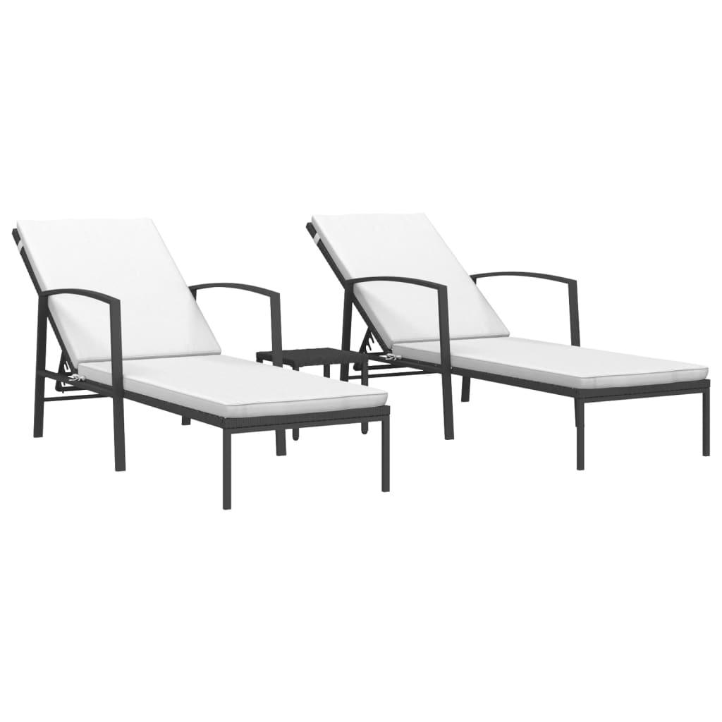 Sun Loungers 2 pcs with Table Poly Rattan Black at Set Shop and Smile