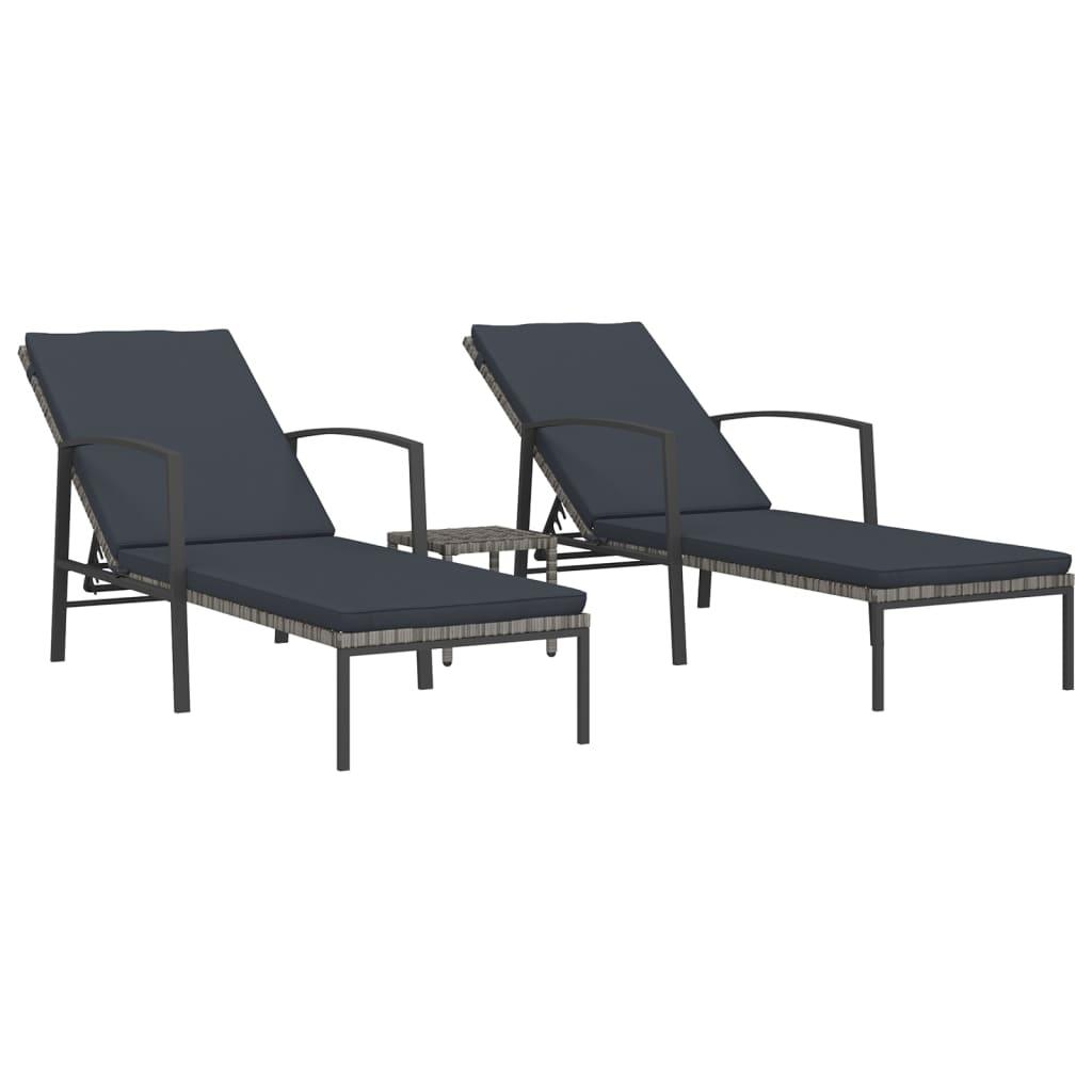 Sun Loungers 2 pcs with Table Poly Rattan Gray at Set Shop and Smile