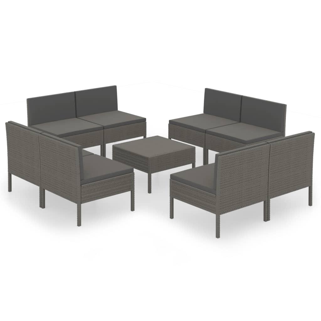 9 Piece Patio Lounge Set with Cushions Poly Rattan Gray at Set Shop and Smile