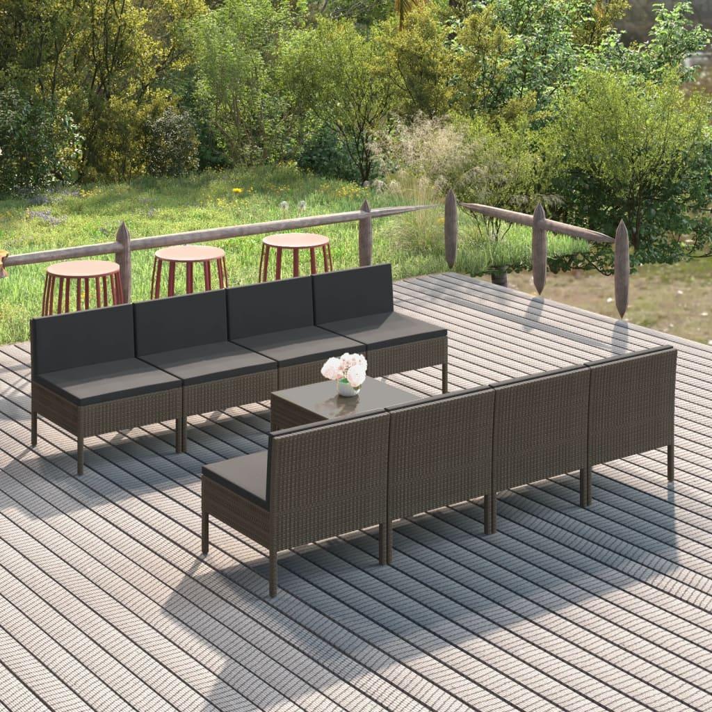 9 Piece Patio Lounge Set with Cushions Poly Rattan Gray at Set Shop and Smile