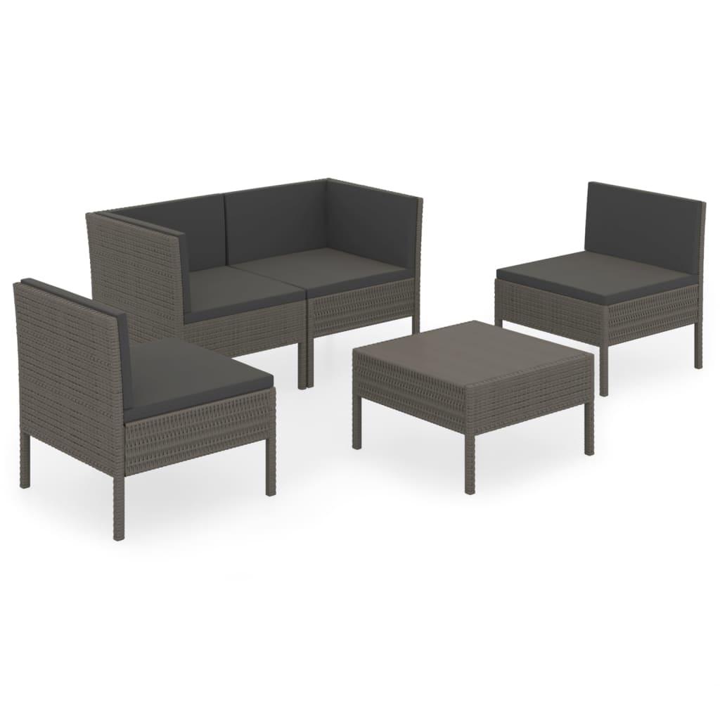 5 Piece Patio Lounge Set with Cushions Poly Rattan Gray at Set Shop and Smile
