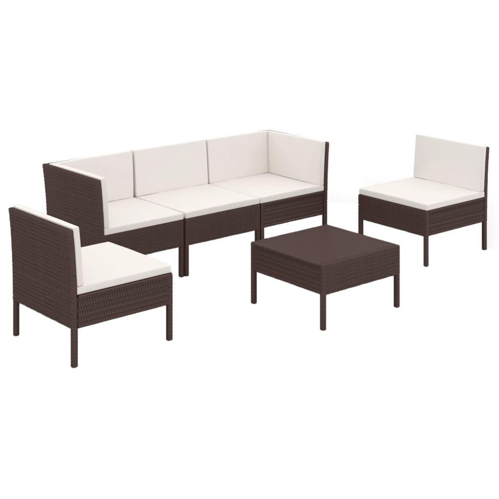6 Piece Patio Lounge Set with Cushions Poly Rattan Brown at Set Shop and Smile