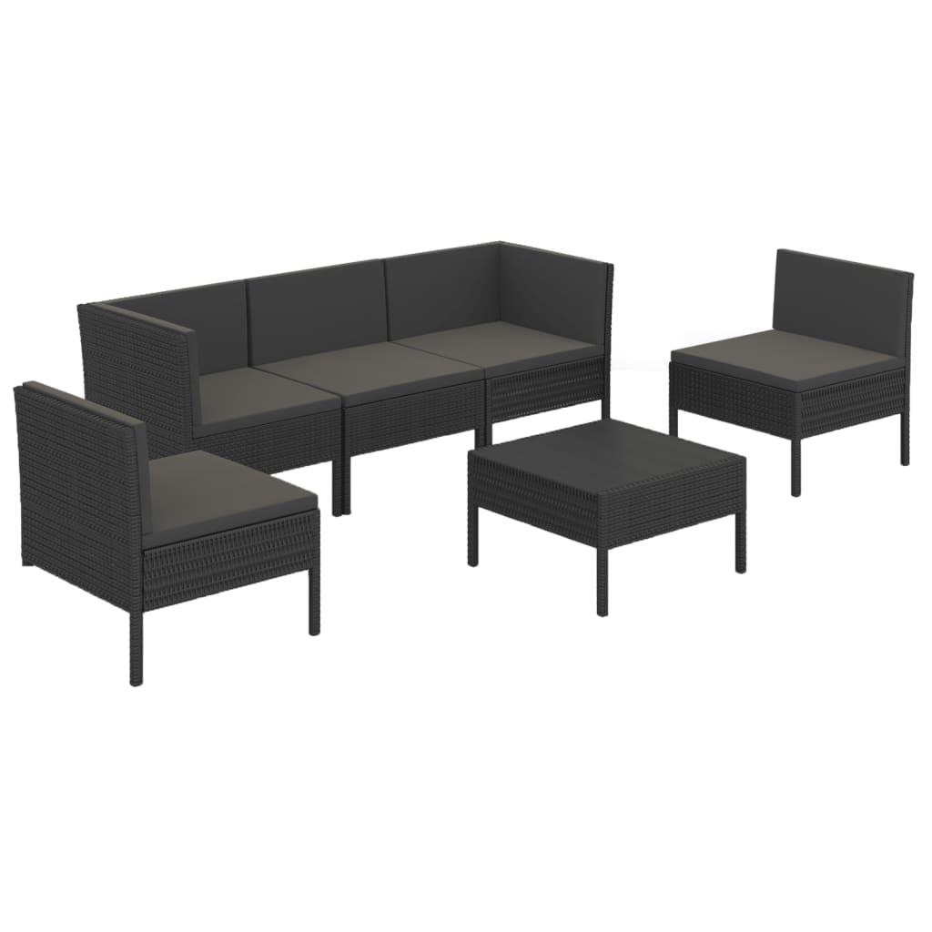 6 Piece Patio Lounge Set with Cushions Poly Rattan Black at Set Shop and Smile