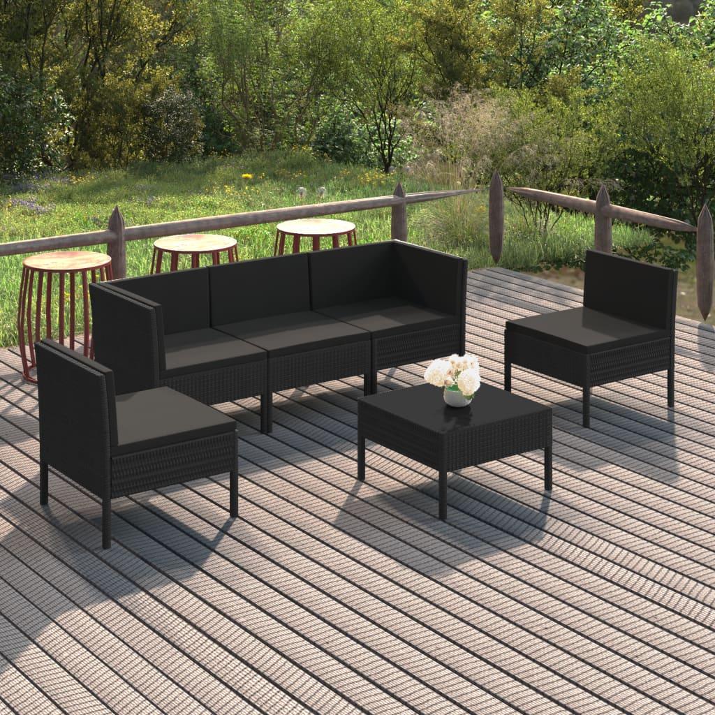 6 Piece Patio Lounge Set with Cushions Poly Rattan Black at Set Shop and Smile