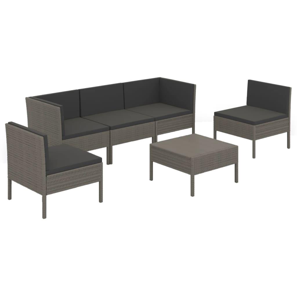 6 Piece Patio Lounge Set with Cushions Poly Rattan Gray at Set Shop and Smile