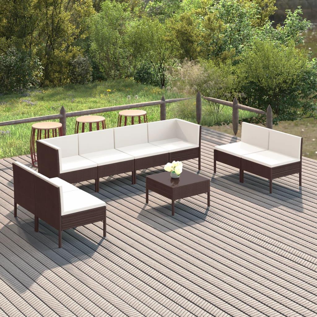 9 Piece Patio Lounge Set with Cushions Poly Rattan Brown at Set Shop and Smile