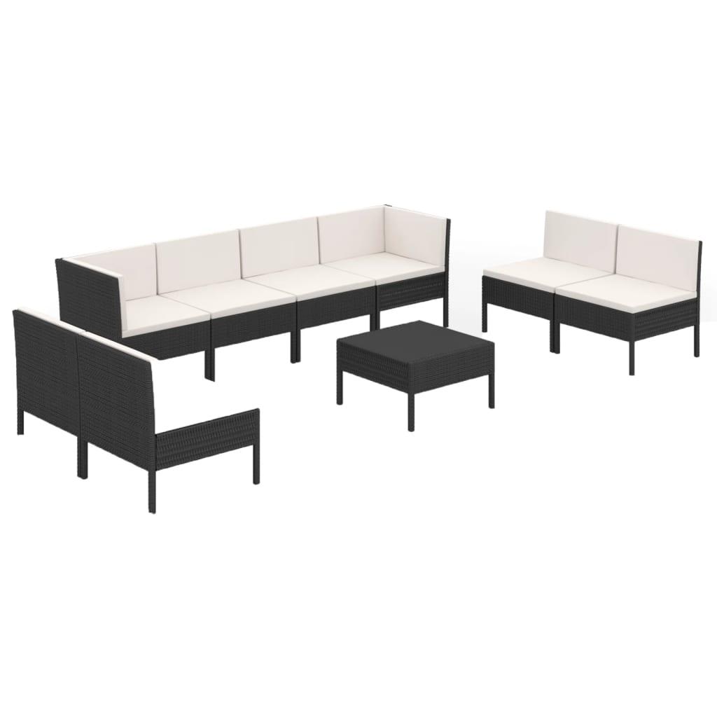 9 Piece Patio Lounge Set with Cushions Poly Rattan Black at Set Shop and Smile