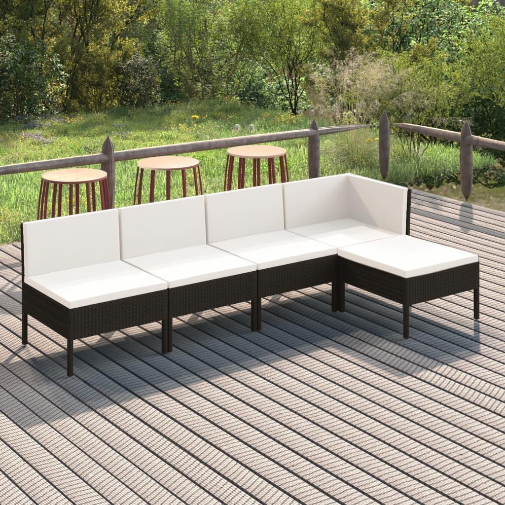 5 Piece Patio Lounge Set with Cushions Poly Rattan Black at Set Shop and Smile