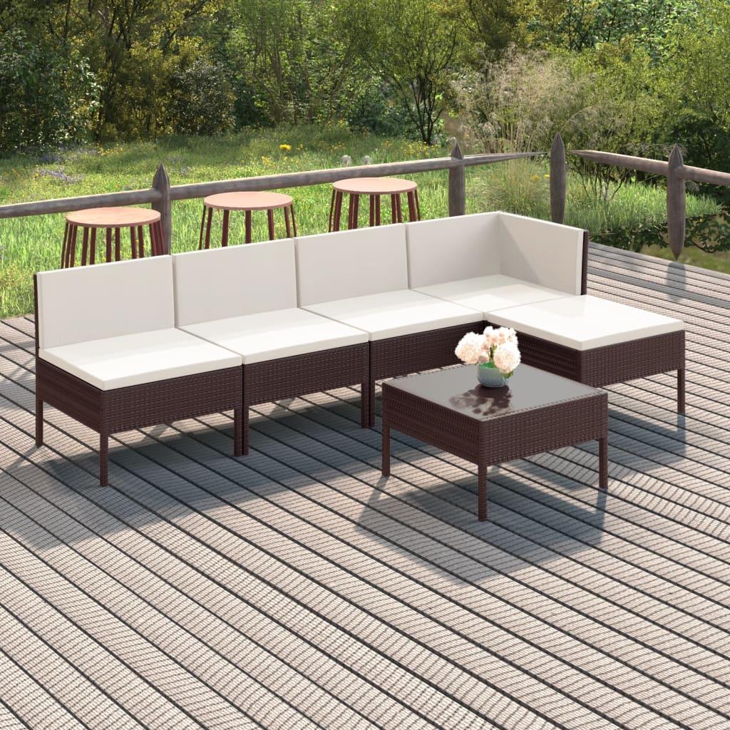 6 Piece Patio Lounge Set with Cushions Poly Rattan Brown at Set Shop and Smile