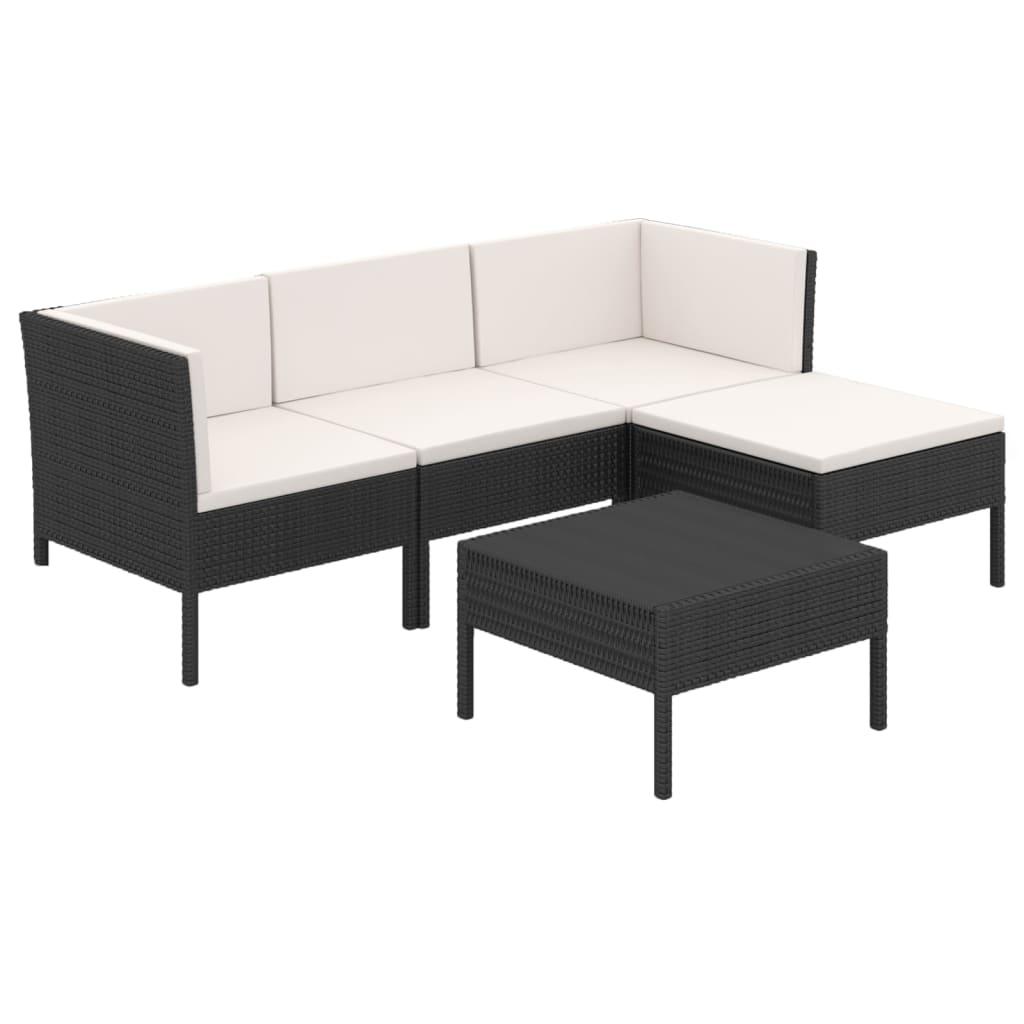 5 Piece Patio Lounge Set with Cushions Poly Rattan Black at Set Shop and Smile