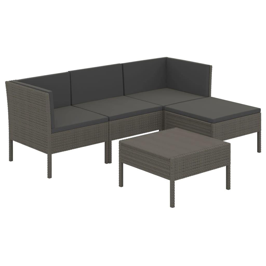 5 Piece Patio Lounge Set with Cushions Poly Rattan Gray at Set Shop and Smile