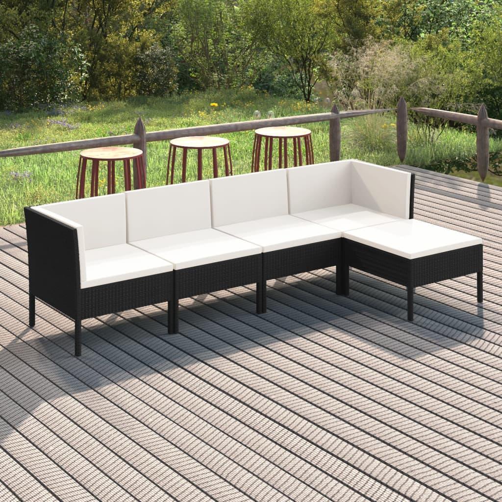 5 Piece Patio Lounge Set with Cushions Poly Rattan Black at Set Shop and Smile