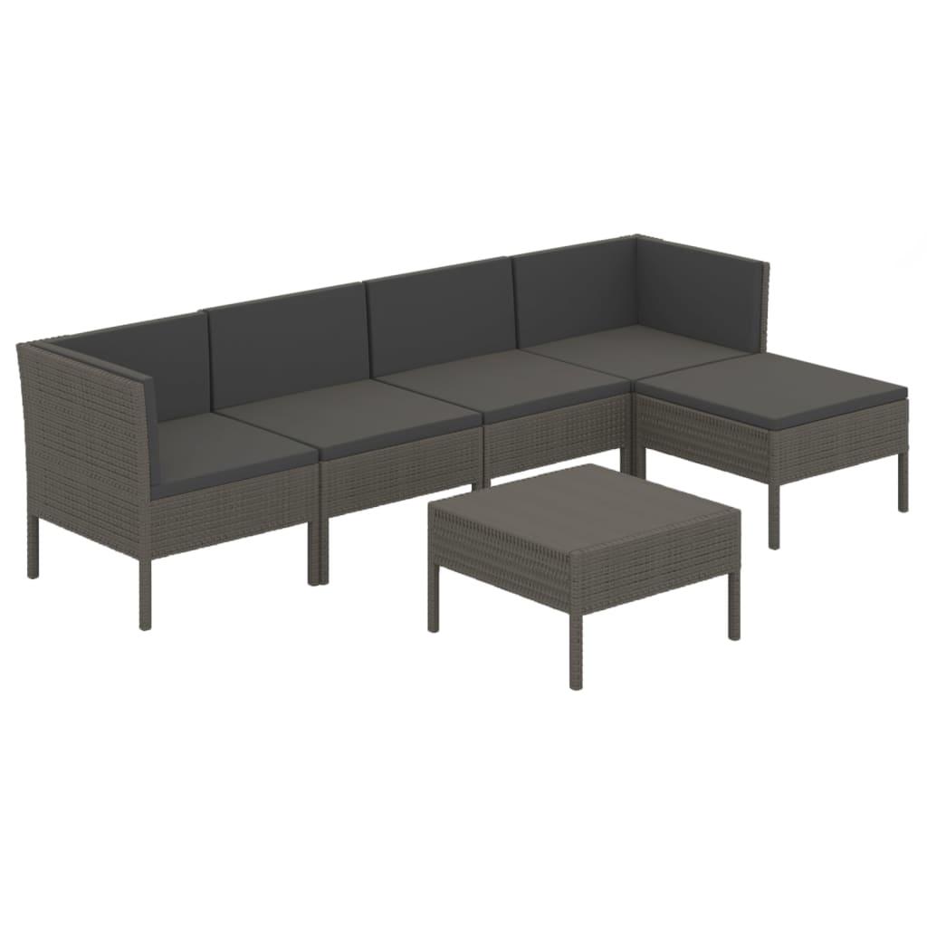 6 Piece Patio Lounge Set with Cushions Poly Rattan Gray at Set Shop and Smile