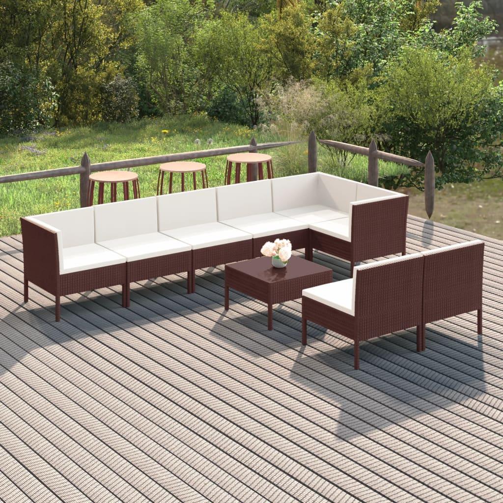9 Piece Patio Lounge Set with Cushions Poly Rattan Brown at Set Shop and Smile