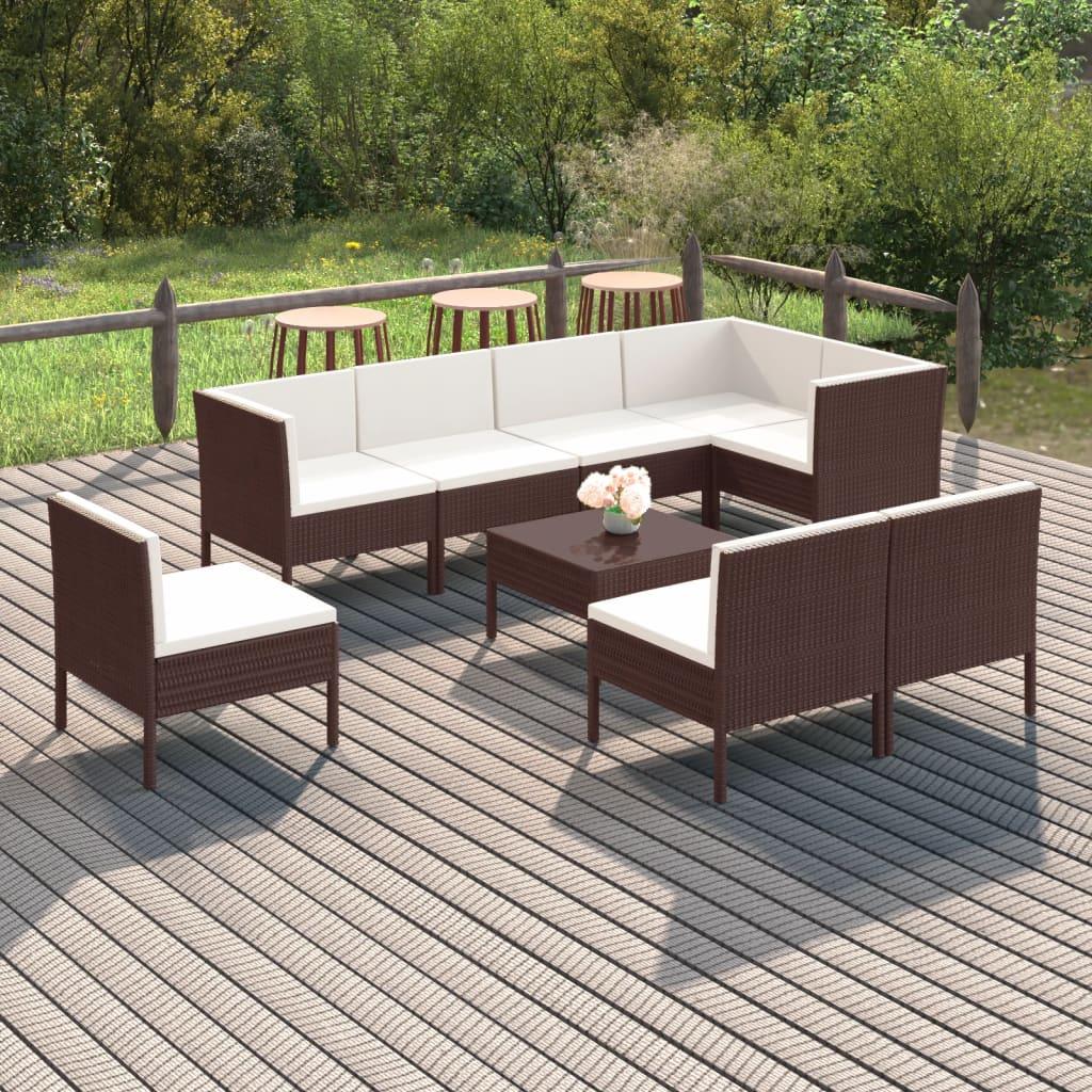 9 Piece Patio Lounge Set with Cushions Poly Rattan Brown at Set Shop and Smile