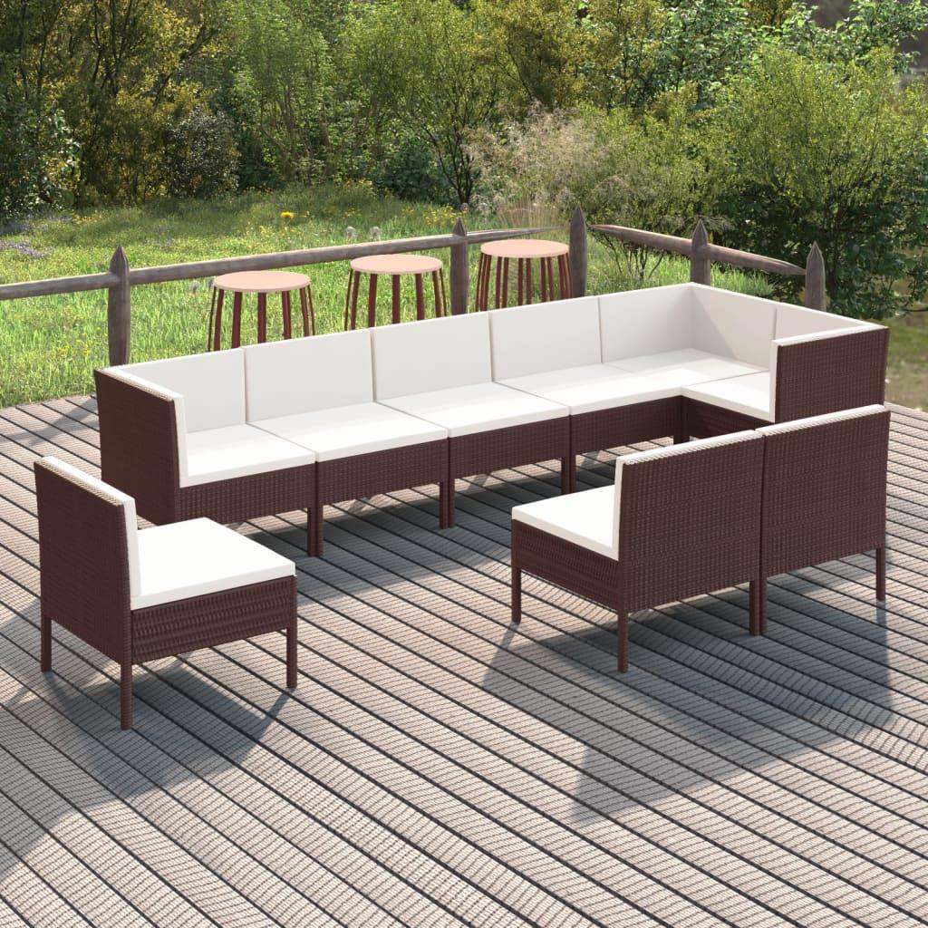 9 Piece Patio Lounge Set with Cushions Poly Rattan Brown at Set Shop and Smile