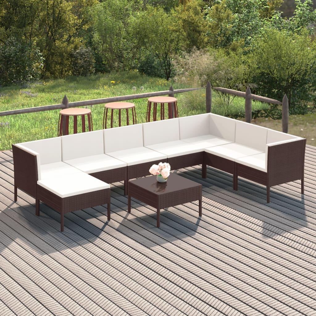 9 Piece Patio Lounge Set with Cushions Poly Rattan Brown at Set Shop and Smile