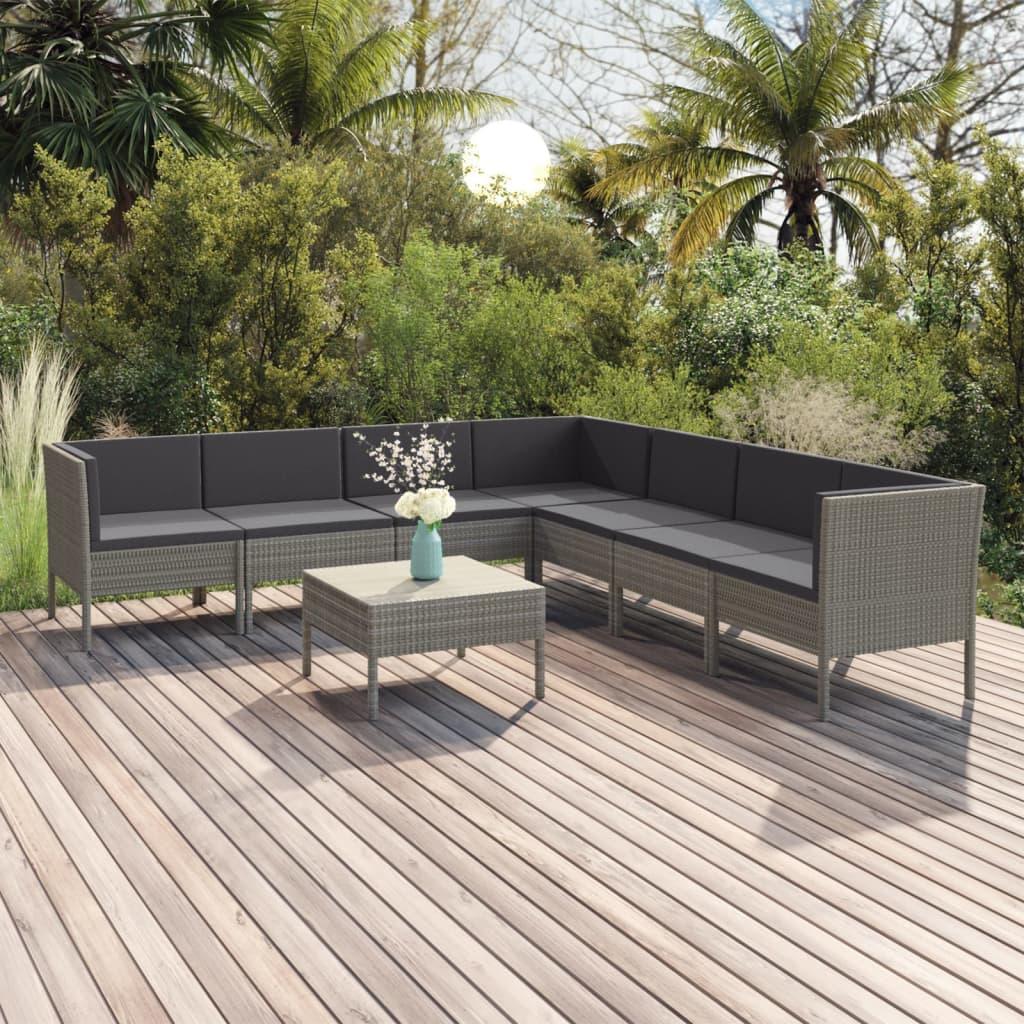 8 Piece Patio Lounge Set with Cushions Poly Rattan Gray at Set Shop and Smile