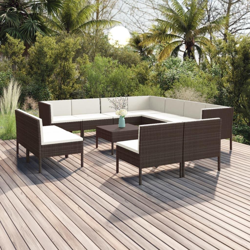 12 Piece Patio Lounge Set with Cushions Poly Rattan Brown at Set Shop and Smile
