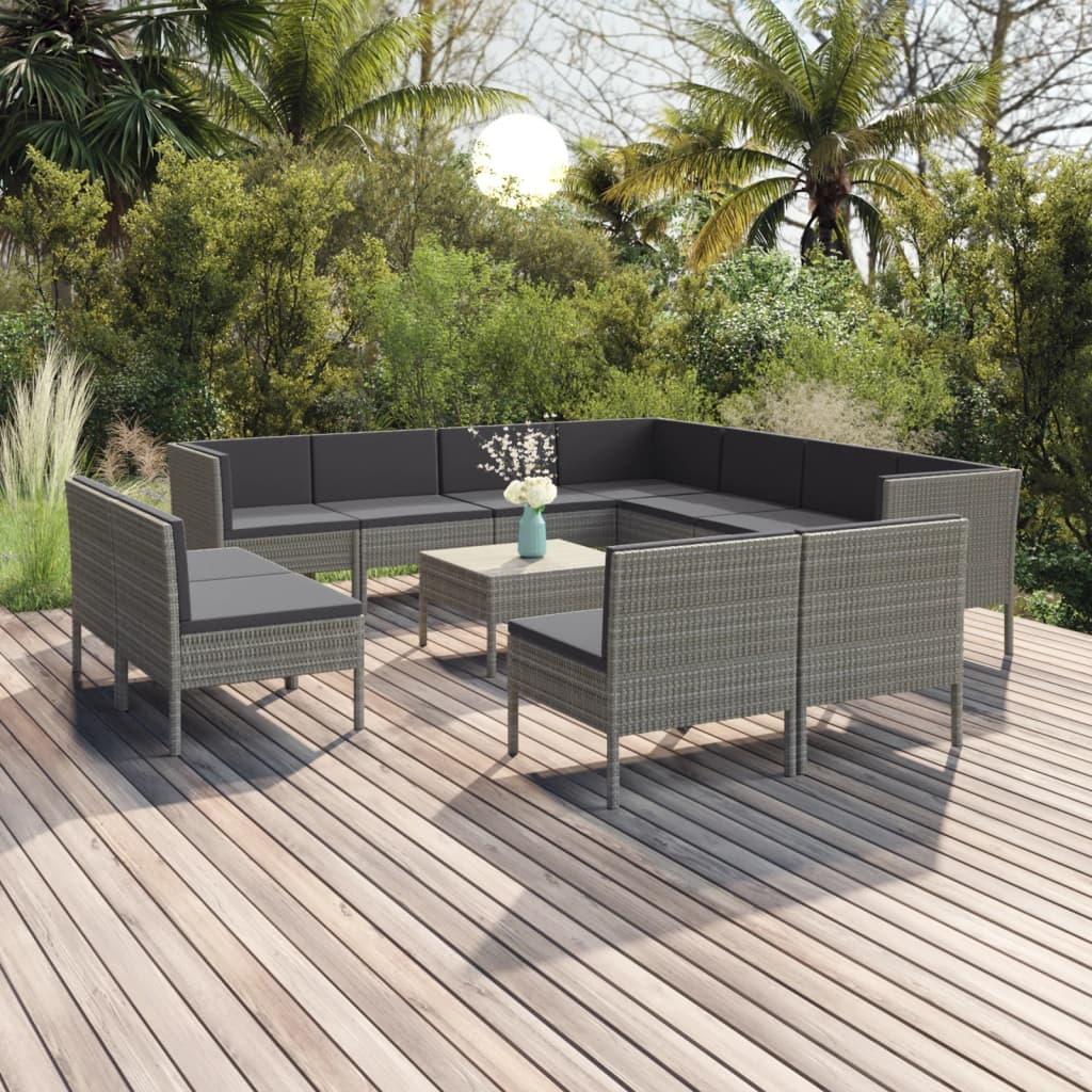 12 Piece Patio Lounge Set with Cushions Poly Rattan Gray at Set Shop and Smile