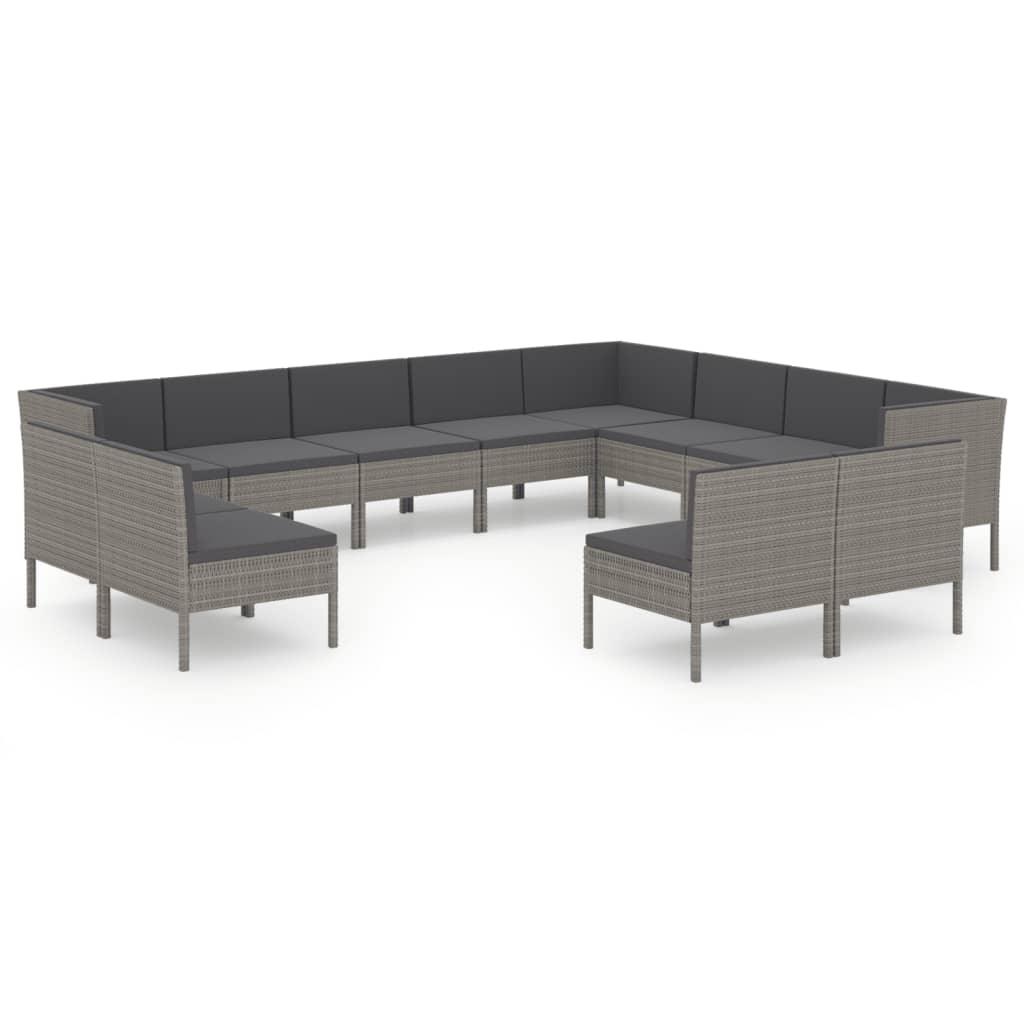 12 Piece Patio Lounge Set with Cushions Poly Rattan Gray at Set Shop and Smile
