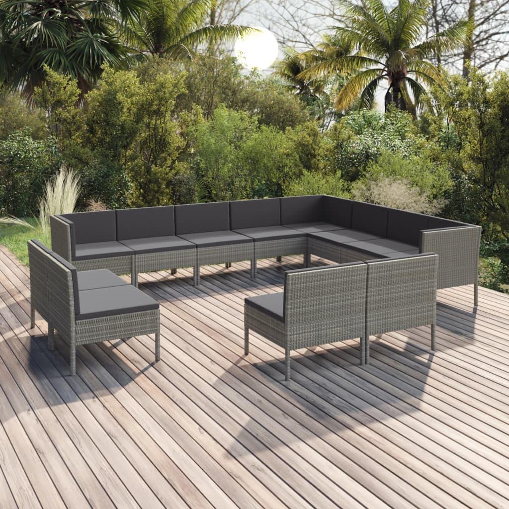 12 Piece Patio Lounge Set with Cushions Poly Rattan Gray at Set Shop and Smile