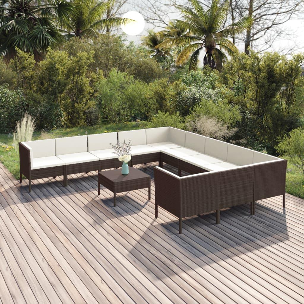 12 Piece Patio Lounge Set with Cushions Poly Rattan Brown at Set Shop and Smile