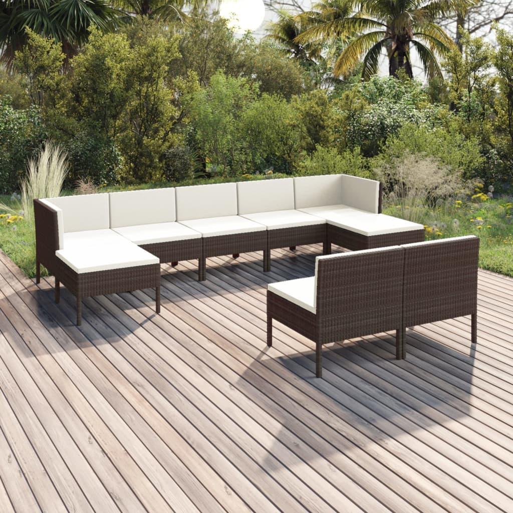 9 Piece Patio Lounge Set with Cushions Poly Rattan Brown at Set Shop and Smile
