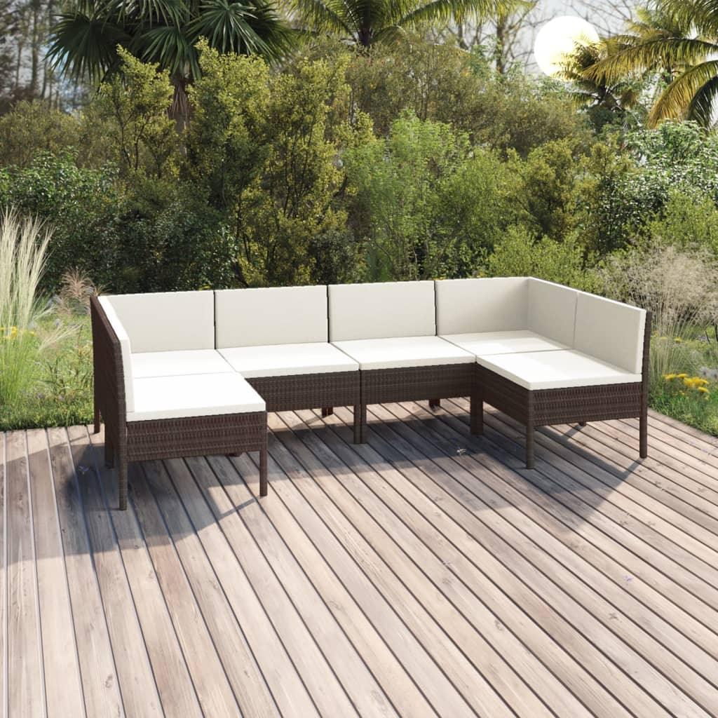 6 Piece Patio Lounge Set with Cushions Poly Rattan Brown at Set Shop and Smile