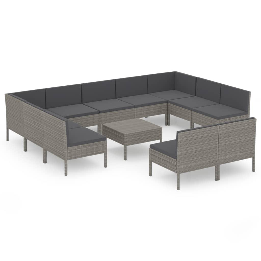 12 Piece Patio Lounge Set with Cushions Poly Rattan Gray at Set Shop and Smile