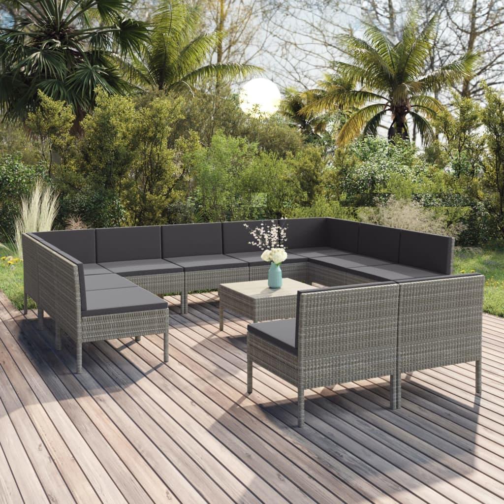 12 Piece Patio Lounge Set with Cushions Poly Rattan Gray at Set Shop and Smile