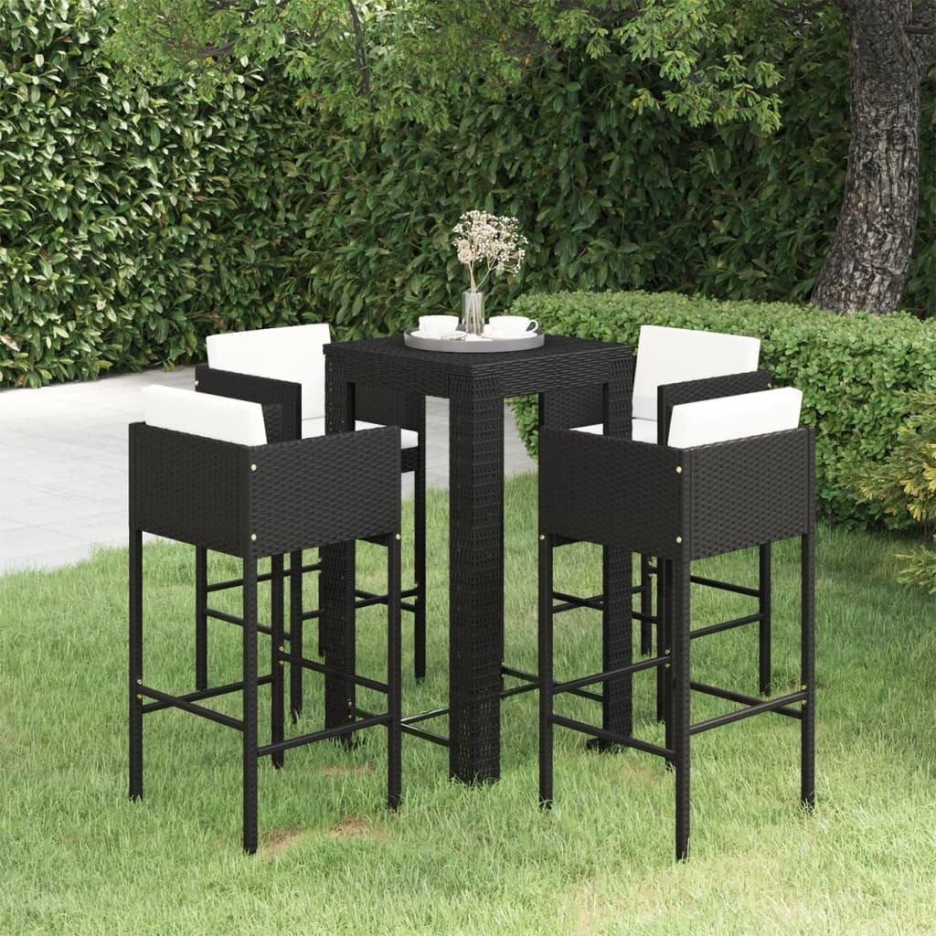 5 Piece Patio Bar Set with Cushions Poly Rattan Black at Set Shop and Smile