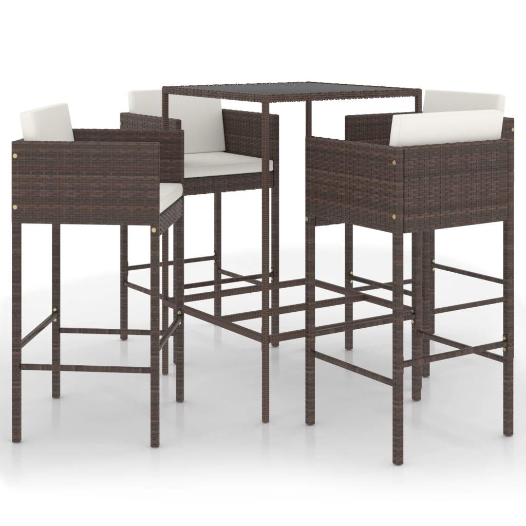 5 Piece Patio Bar Set with Cushions Poly Rattan Brown at Set Shop and Smile