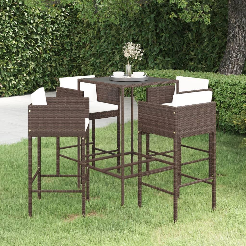 5 Piece Patio Bar Set with Cushions Poly Rattan Brown at Set Shop and Smile