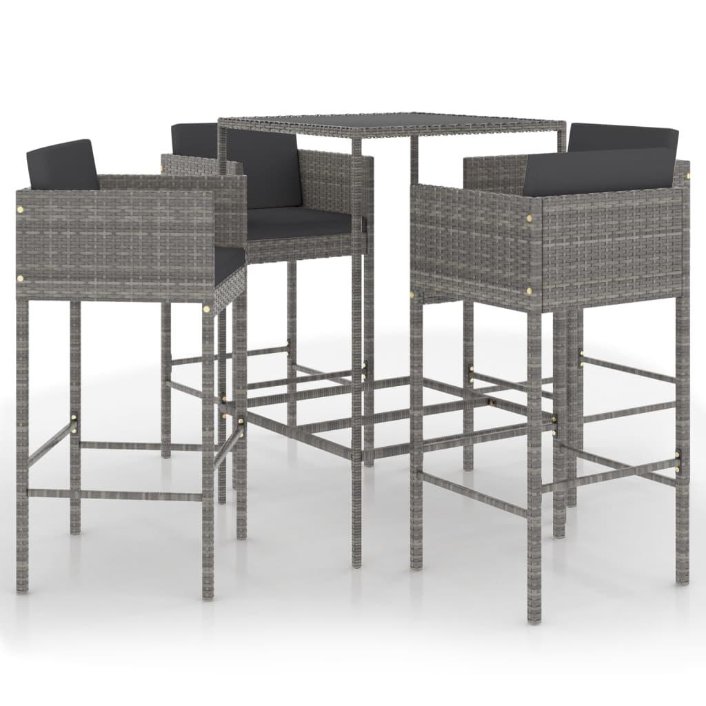 5 Piece Patio Bar Set with Cushions Poly Rattan Gray at Set Shop and Smile