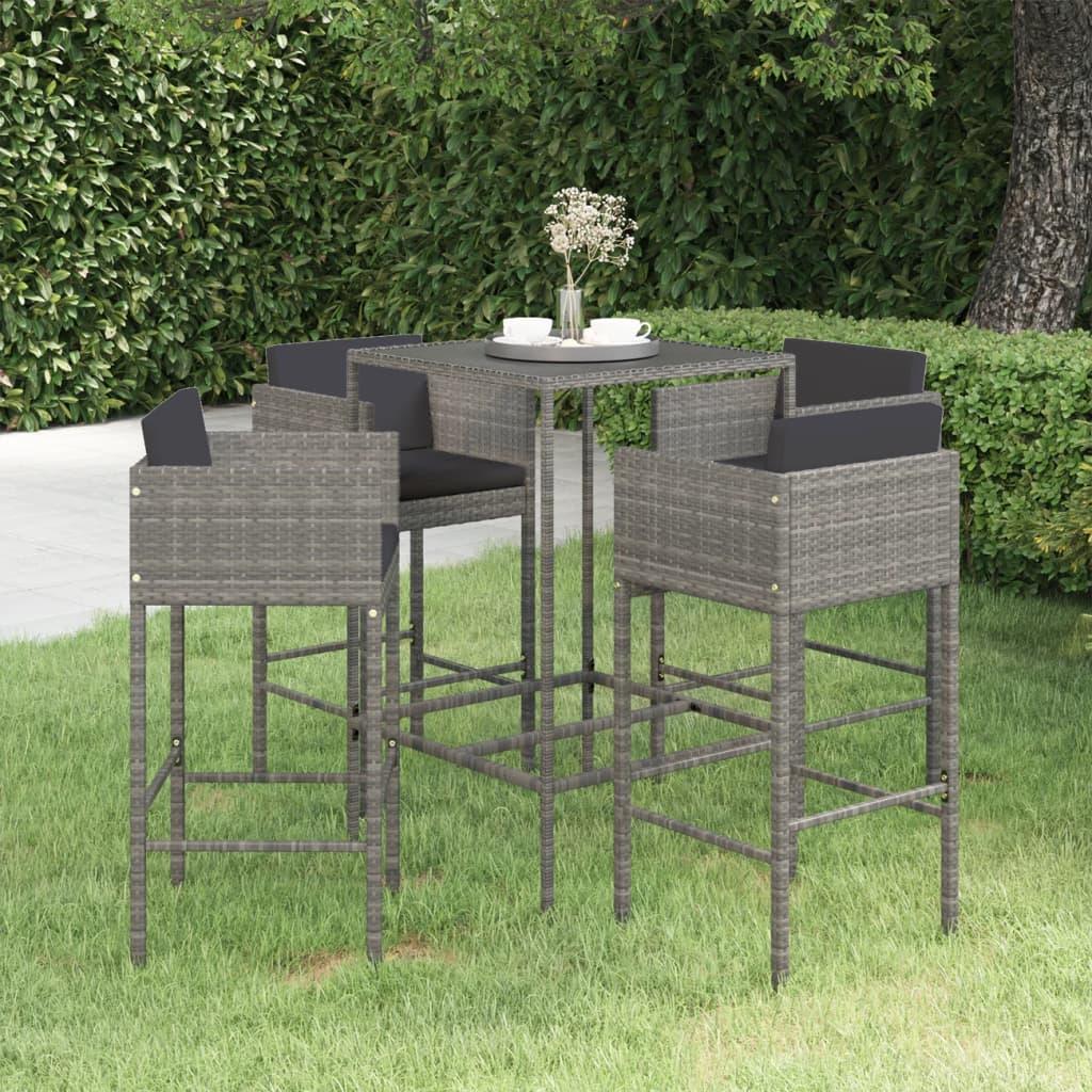 5 Piece Patio Bar Set with Cushions Poly Rattan Gray at Set Shop and Smile