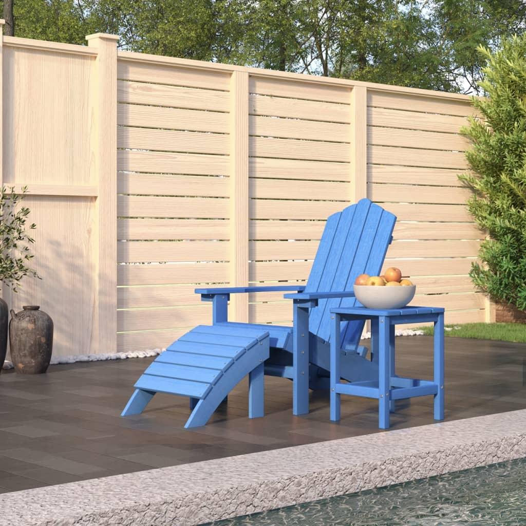 Patio Adirondack Chair with Footstool & Table HDPE Aqua Blue at Set Shop and Smile
