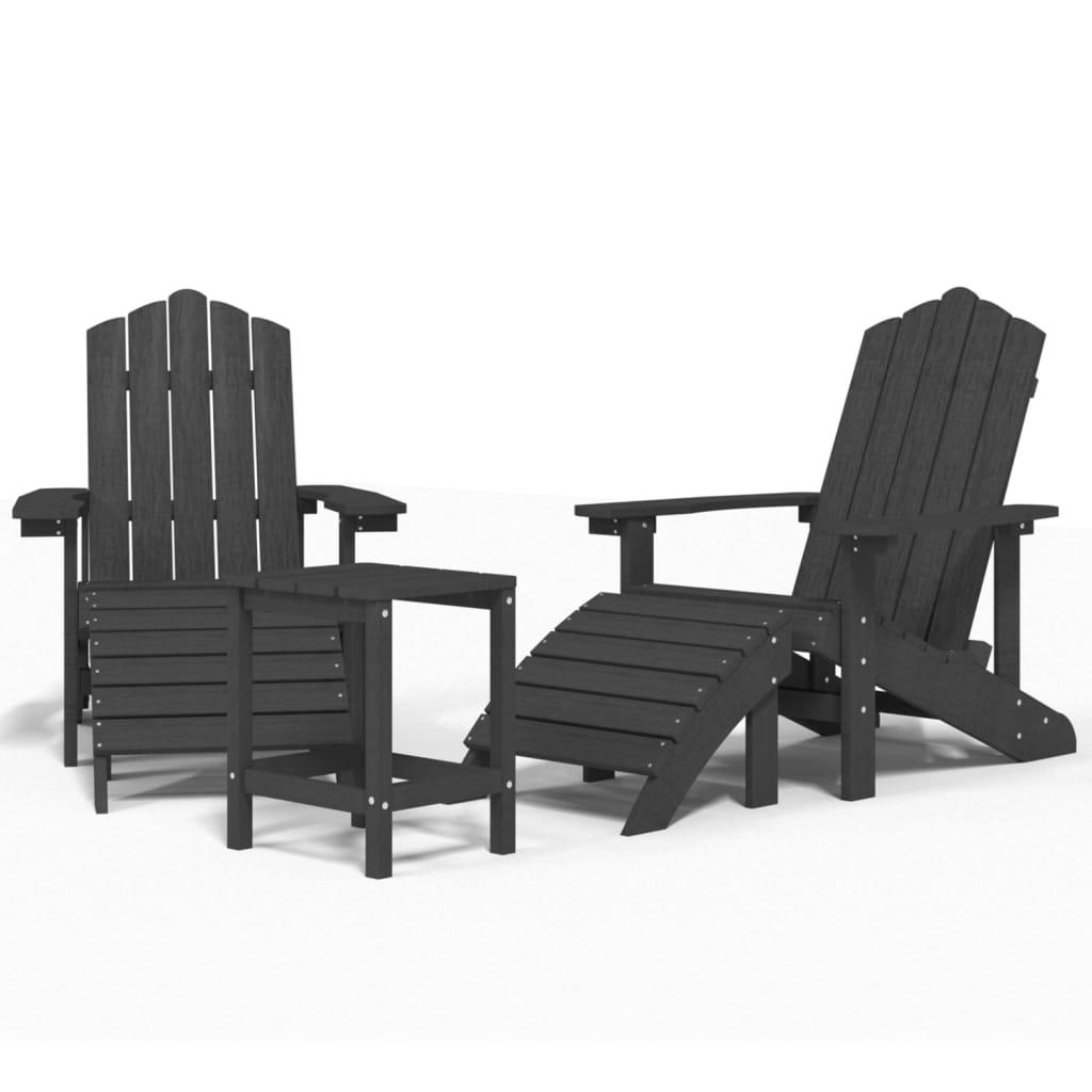 Patio Adirondack Chairs with Footstool & Table HDPE Anthracite at Set Shop and Smile