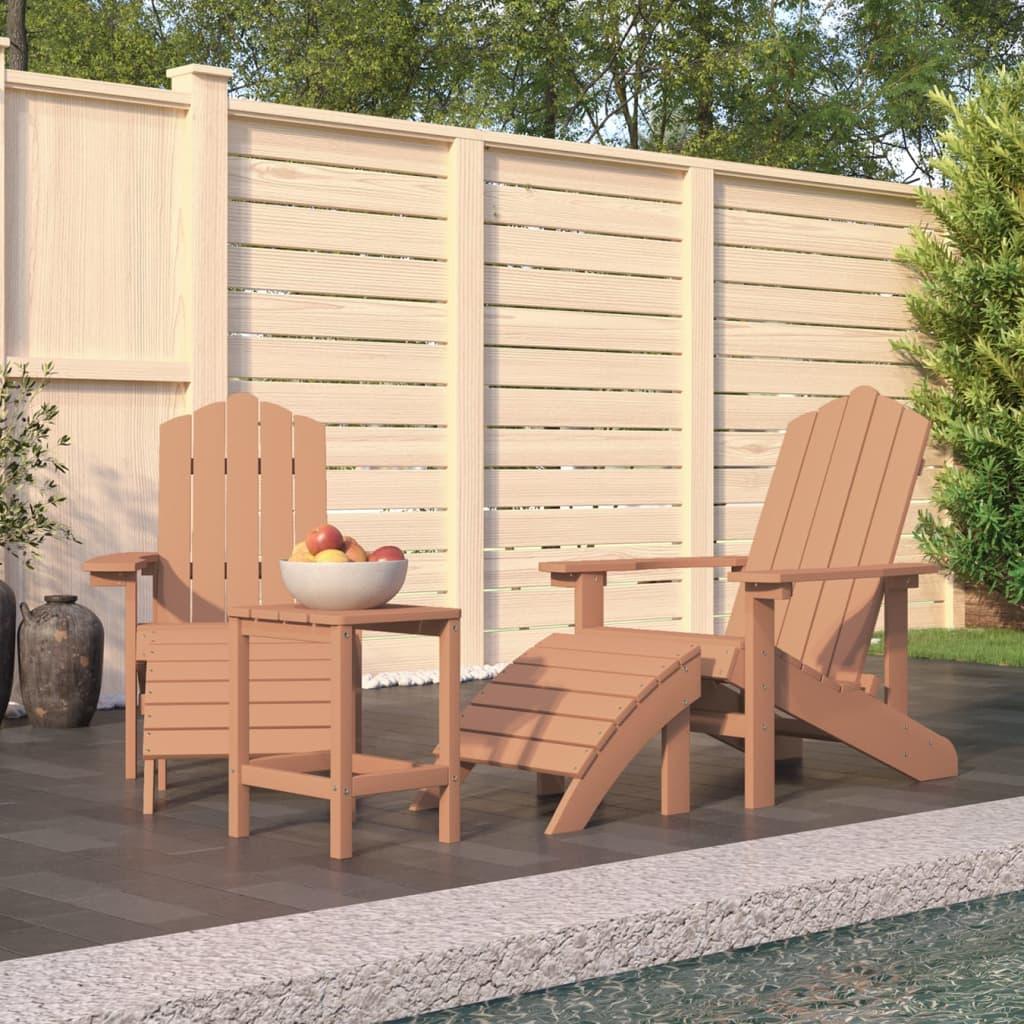 Patio Adirondack Chairs with Footstool & Table HDPE Brown at Set Shop and Smile