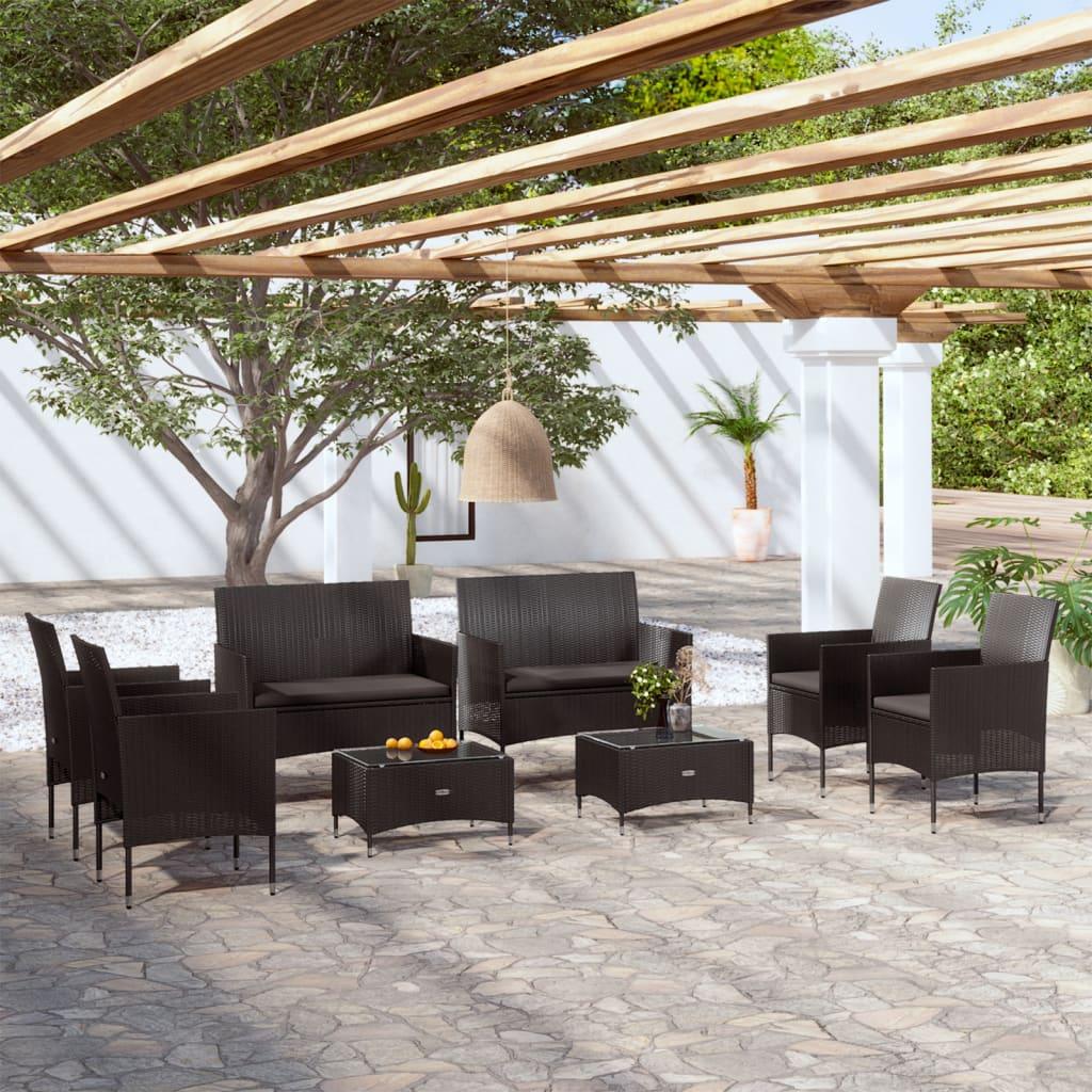 8 Piece Patio Lounge Set with Cushions Poly Rattan Black at Set Shop and Smile