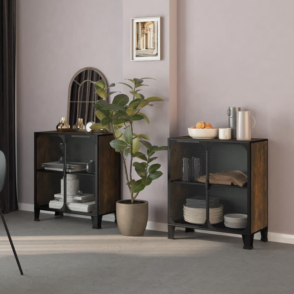 Storage Cabinets 2 pcs Rustic Brown 28.3"x14.2"x32.3" Metal and MDF at Set Shop and Smile