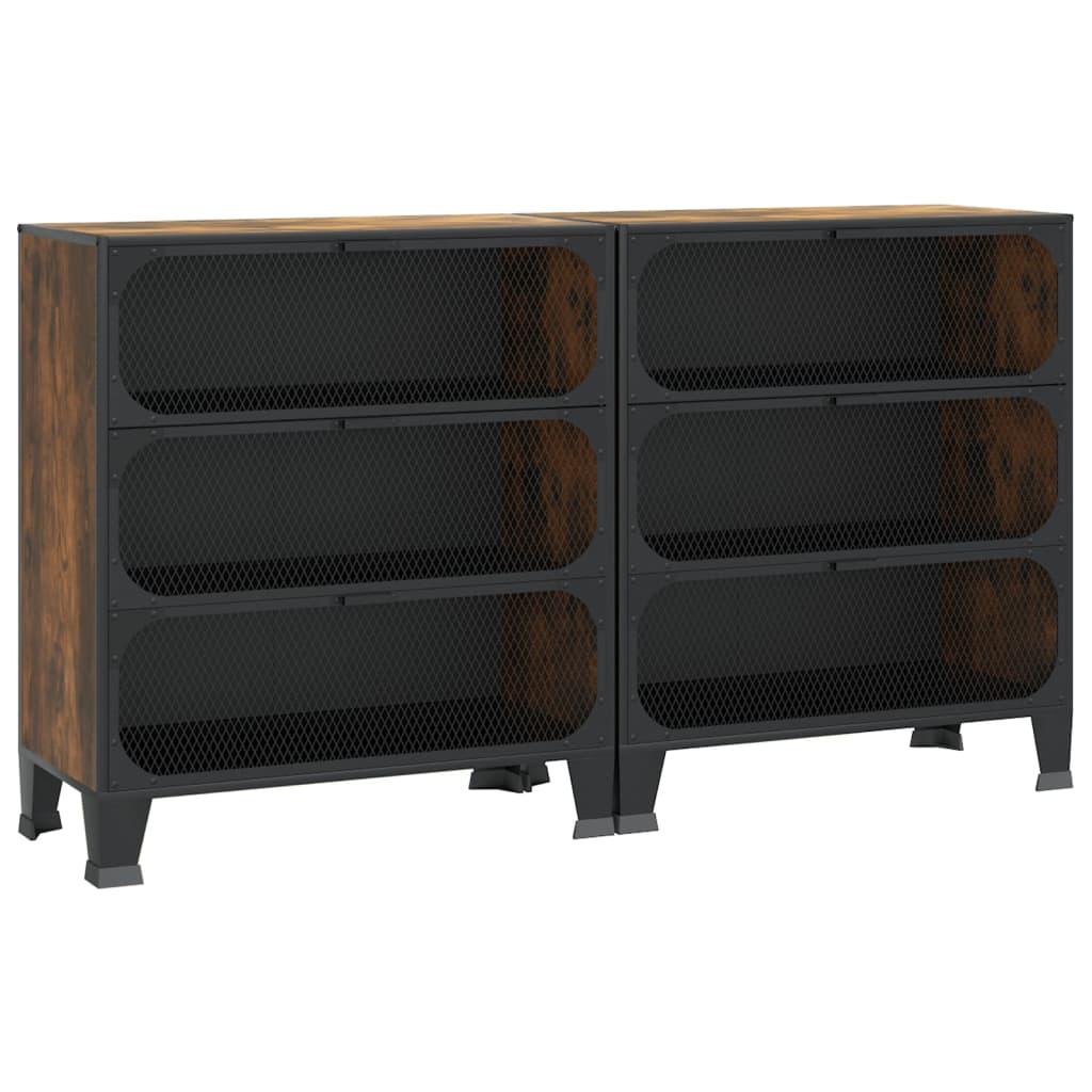 Storage Cabinets 2 pcs Rustic Brown 28.3"x14.2"x32.3" Metal and MDF at Set Shop and Smile