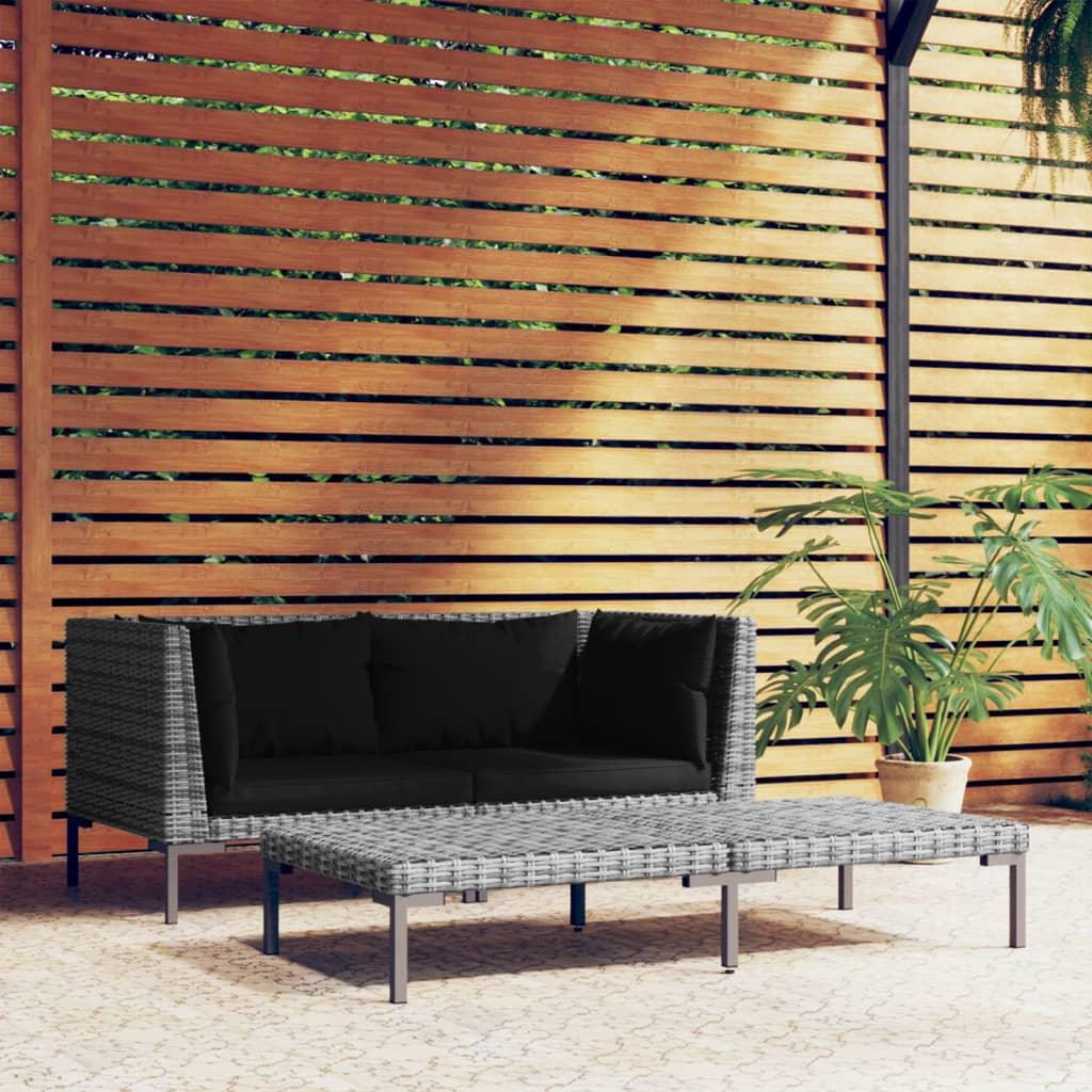 3 Piece Patio Lounge Set Dark Gray Half Round Poly Rattan at Set Shop and Smile