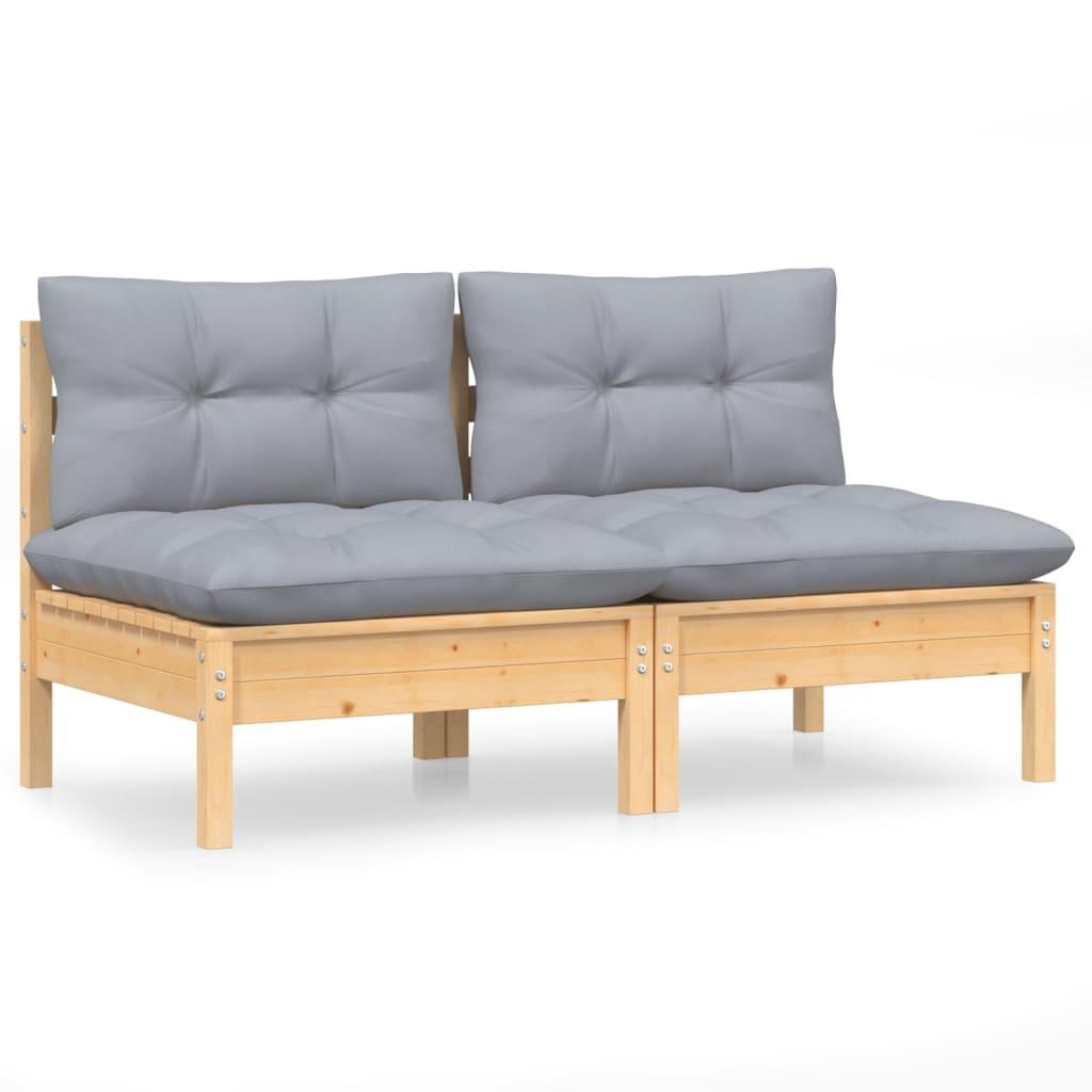 2-Seater Patio Sofa with Gray Cushions Solid Pinewood at Set Shop and Smile