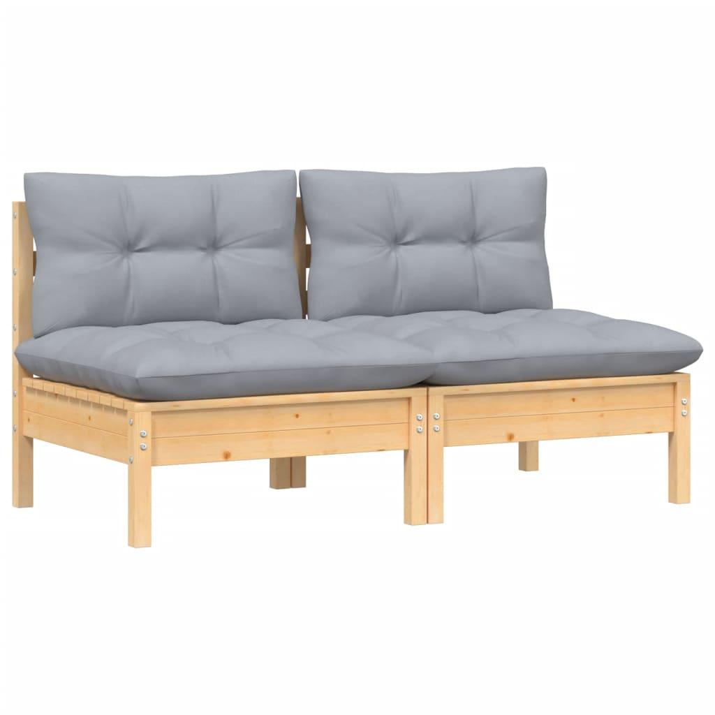 2-Seater Patio Sofa with Gray Cushions Solid Pinewood at Set Shop and Smile