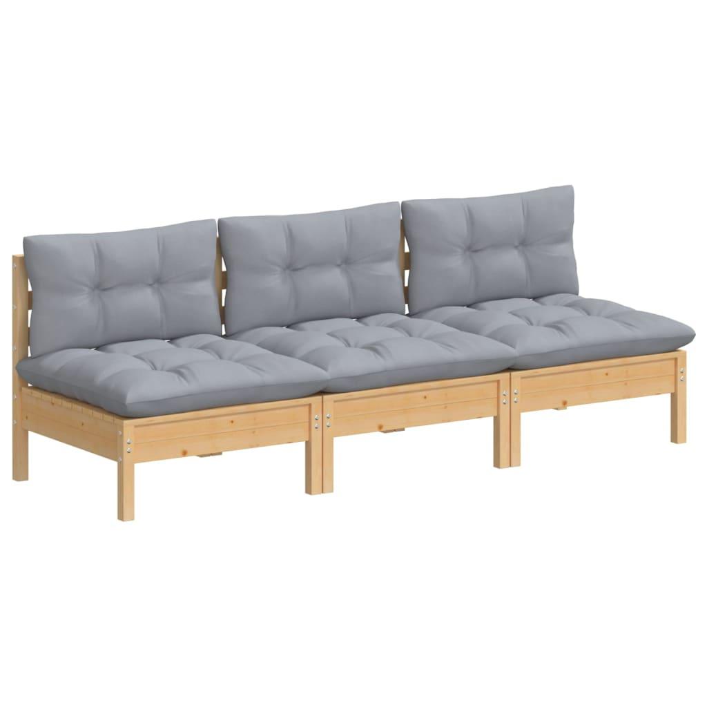 3-Seater Patio Sofa with Gray Cushions Solid Pinewood at Set Shop and Smile