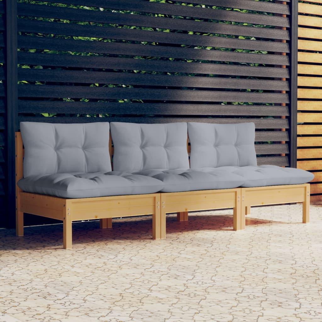 3-Seater Patio Sofa with Gray Cushions Solid Pinewood at Set Shop and Smile
